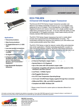 ECX-7700-XEN datasheet - 4-Channel CX4 Xenpak Copper Transceiver