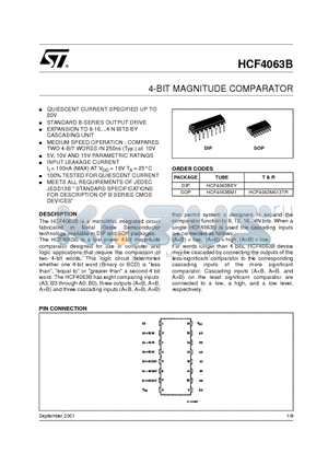 HCF4063BM1 datasheet - 4-BIT MAGNITUDE COMPARATOR