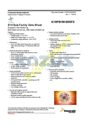 MK10N1M0VLF72 datasheet - K10 Sub-Family Data Sheet