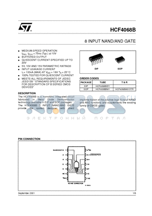 HCF4068BEY datasheet - 8 INPUT NAND/AND GATE