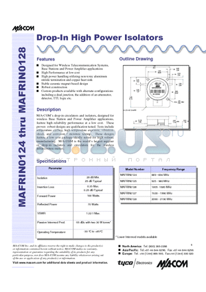 MAFRIN0126 datasheet - Drop-In High Power Isolators