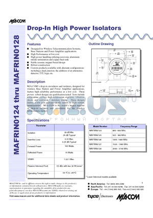 MAFRIN0127 datasheet - Drop-In High Power Isolators