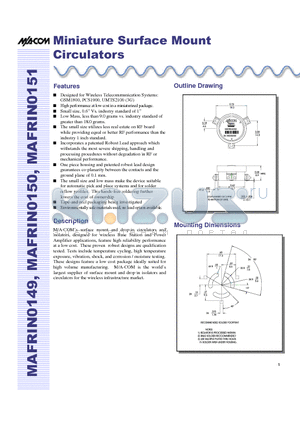 MAFRIN0150 datasheet - Miniature Surface Mount Circulators