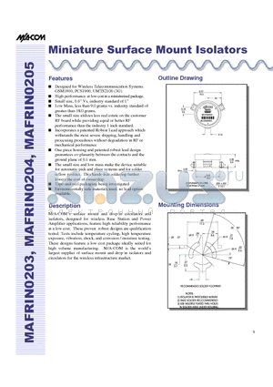 MAFRIN0204 datasheet - Miniature Surface Mount Isolators