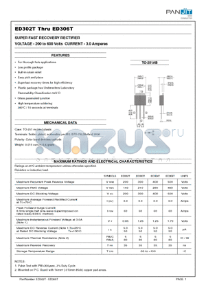ED302T datasheet - SUPER FAST RECOVERY RECTIFIER(VOLTAGE - 200 to 600 Volts CURRENT - 3.0 Amperes)