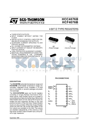 HCF4076BM1 datasheet - 4 BIT D TYPE REGISTERS