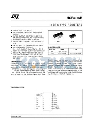 HCF4076B_02 datasheet - 4 BIT D TYPE REGISTERS