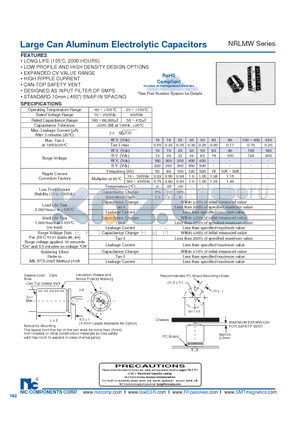 NRLMW222M250V20X40F datasheet - Large Can Aluminum Electrolytic Capacitors