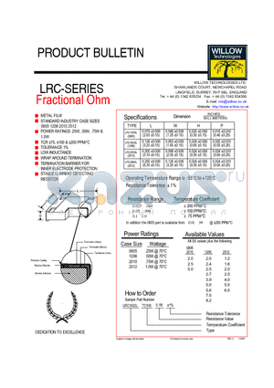 LRC1220WTC750.05R datasheet - Fractional Ohm