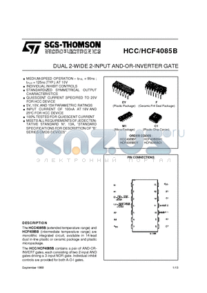 HCF4085B datasheet - DUAL 2-WIDE 2-INPUT AND-OR-INVERTER GATE