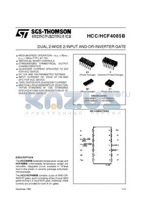 HCF4085BC1 datasheet - DUAL 2-WIDE 2-INPUT AND-OR-INVERTER GATE