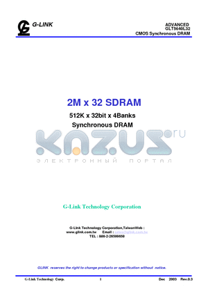 GLT5640L32-6 datasheet - CMOS Synchronous DRAM 2M x 32 SDRAM