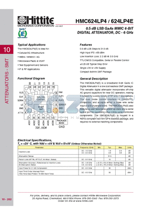 HMC624LP4 datasheet - 0.5 dB LSB GaAs MMIC 6-BIT DIGITAL ATTENUATOR, DC - 6 GHz