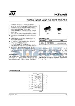 HCF4093BM1 datasheet - QUAD 2 INPUT NAND SCHMITT TRIGGER