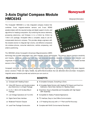HMC6343 datasheet - 3-Axis Digital Compass Module