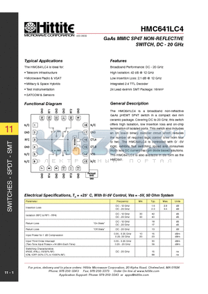 HMC641LC4_1007 datasheet - GaAs MMIC SP4T NON-REFLECTIVE SWITCH, DC - 20 GHz