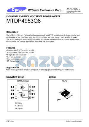 MTDP4953Q8 datasheet - P-CHANNEL ENHANCEMENT MODE POWER MOSFET