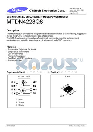 MTDN4228Q8 datasheet - Dual N-CHANNEL ENHANCEMENT MODE POWER MOSFET