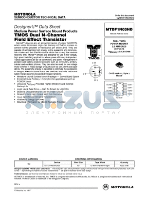 MTDF1N03HD datasheet - DUAL TMOS POWER MOSFET 2.0 AMPERES 30 VOLTS RDS(on) = 0.120 OHM