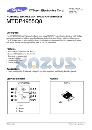 MTDP4955Q8 datasheet - P-CHANNEL ENHANCEMENT MODE POWER MOSFET