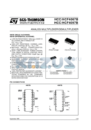 HCF4097BF datasheet - ANALOG MULTIPLEXER/DEMULTIPLEXER