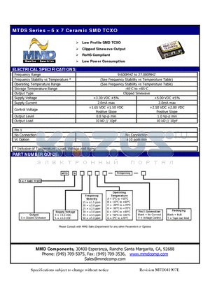 MTDS315C datasheet - 5 x 7 Ceramic SMD TCXO