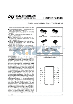 HCF4098BM1 datasheet - DUAL MONOSTABLE MULTIVIBRATOR