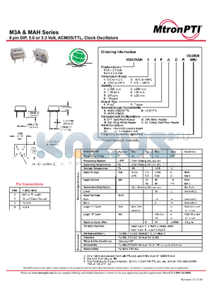 MAH11FBA-R datasheet - 8 pin DIP, 5.0 or 3.3 Volt, ACMOS/TTL, Clock Oscillators