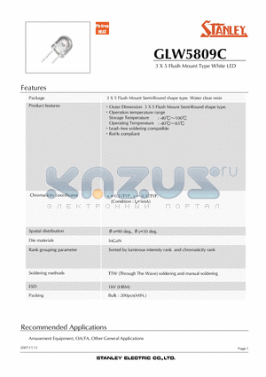 GLW5809C datasheet - 3 X 5 Flush Mount Type White LED