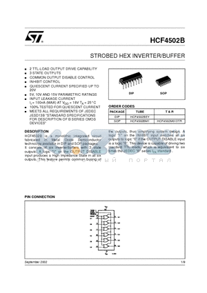 HCF4502BEY datasheet - STROBED HEX INVERTER/BUFFER