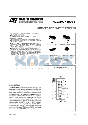 HCF4502B datasheet - STROBED HEX INVERTER/BUFFER