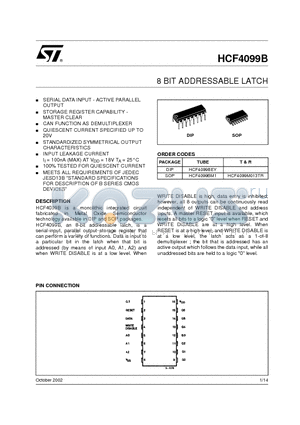 HCF4099BEY datasheet - 8 BIT ADDRESSABLE LATCH