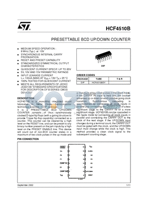 HCF4510B_02 datasheet - PRESETTABLE BCD UP/DOWN COUNTER