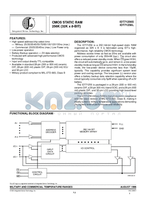 IDT71256L25L datasheet - CMOS STATIC RAM 256K (32K x 8-BIT)