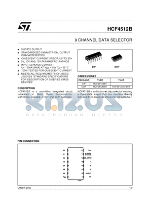 HCF4512B datasheet - 8 CHANNEL DATA SELECTOR