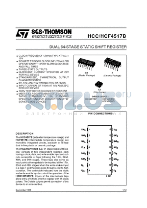 HCF4517BC1 datasheet - DUAL 64-STAGE STATIC SHIFT REGISTER