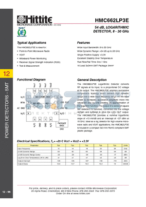 HMC662LP3 datasheet - 54 dB, LOGARITHMIC DETECTOR, 8 - 30 GHz