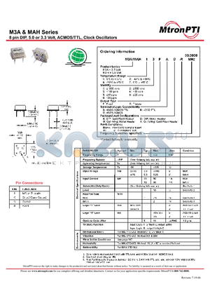 MAH12FBA datasheet - 8 pin DIP, 5.0 or 3.3 Volt, ACMOS/TTL, Clock Oscillators