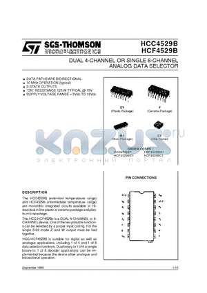 HCF4529B datasheet - ANALOG DATA SELECTOR DUAL 4-CHANNEL OR SINGLE 8-CHANNEL