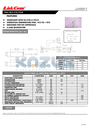 LAF0017 datasheet - MICRO FILTER