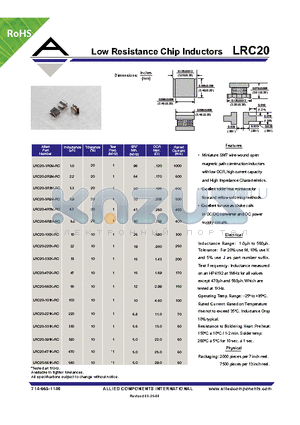 LRC20-101K-RC datasheet - Low Resistance Chip Inductors