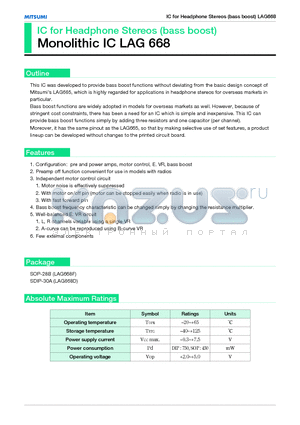 LAG668 datasheet - IC for Headphone Stereos (bass boost)