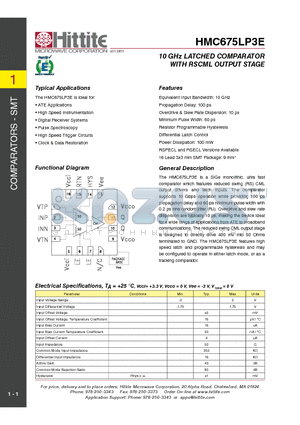 HMC675LP3E_1109 datasheet - 10 GHz LATCHED COMPARATOR WITH RSCML OUTPUT STAGE