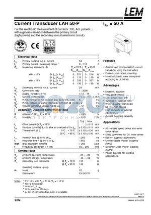 LAH50-P datasheet - Current Transducer