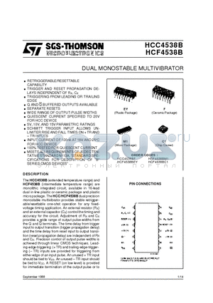 HCF4538BM1 datasheet - DUAL MONOSTABLE MULTIVIBRATOR