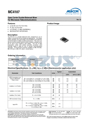 MC4107 datasheet - Open Carrier Double-Balanced Mixer For Microwave Telecommunications