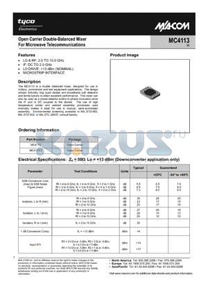 MC4113 datasheet - Open Carrier Double-Balanced Mixer For Microwave Telecommunications