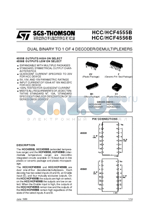 HCF4555B datasheet - DUAL BINARY TO 1 OF 4 DECODER/DEMULTIPLEXERS