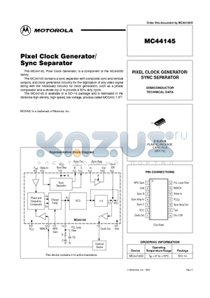 MC44145 datasheet - PIXEL CLOCK GENERATOR / SYNC SEPARATOR