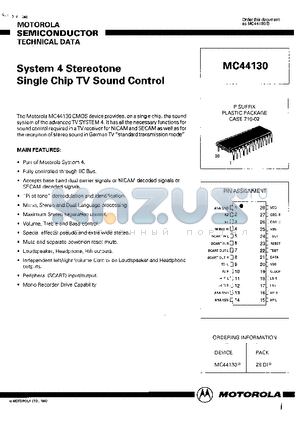 MC44130D datasheet - SYSTEM 4 STEREOTONE SINGLE CHIP TV SOUND CONTROL